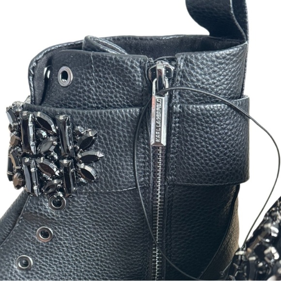 Karl Lagerfeld Paris Women's Black Pippa Combat Boot size 7M NWOT Velcro ankle - Picture 10 of 10